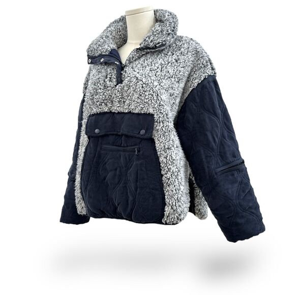BLANK NYC 1/4"Zip/Snap‎ Sherpa Quilted Jacket Dark Blue/Gray/White Wm Sz XS - Picture 1 of 9